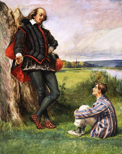 Unidentified Scene of William Shakespeare Talking to a Modern Schoolboy by English School